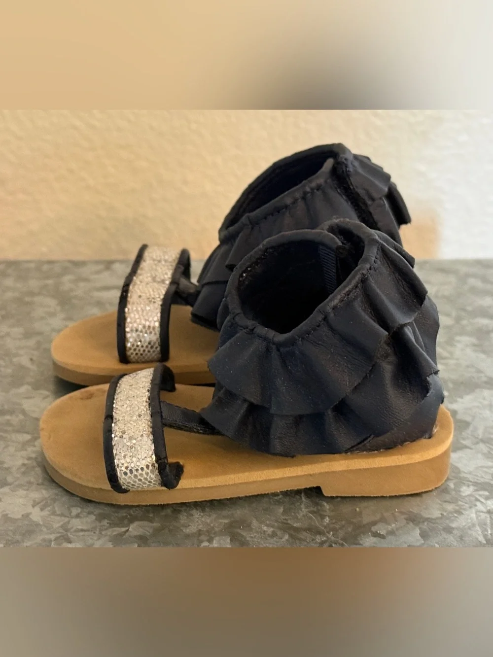 Girls Wendy Bellissimo Navy & Silver Isabella Sandals, Infant Size 4